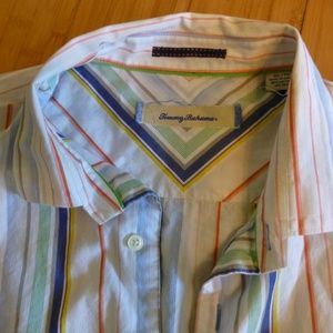 tommy bahama stripe dress shirt xl cotton silk